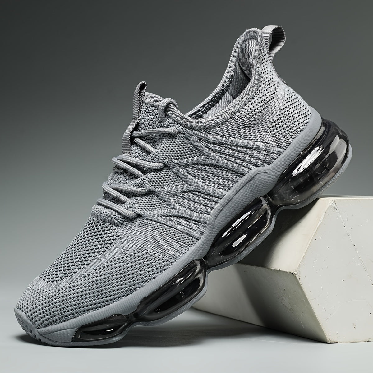 Men's Trendy Solid Colour Woven Knit Breathable Running Shoes With Air Cushion, Comfy Non Slip Durable Shock Absorbing Sneakers, Men's Footwear