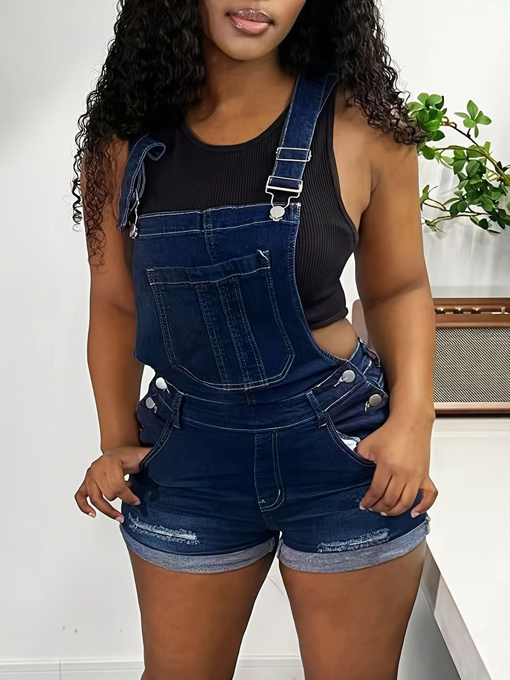 Ladies' Denim Full-Length Shorts with Adjustable Side Buttons, Stylish And Casual Summer Wear with a Shabby Design, Suitable for Daily Wear