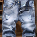 Ripped And Stretchy Men's Mid- Length Shorts Summer - Distressed Washed Jeans - Straight Leg Durable Fabric - Men's Street Style Shorts - Tight- Fitting And Worn- Out Men's Pants
